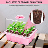 HomeBuddy Seed Starting Trays, 10 Pack 120 Cells Thicken Seed Starter Tray Kit with Humidity Dome/Heightened Lids Durable Growing Trays for Greenhouse & Gardens, Pink